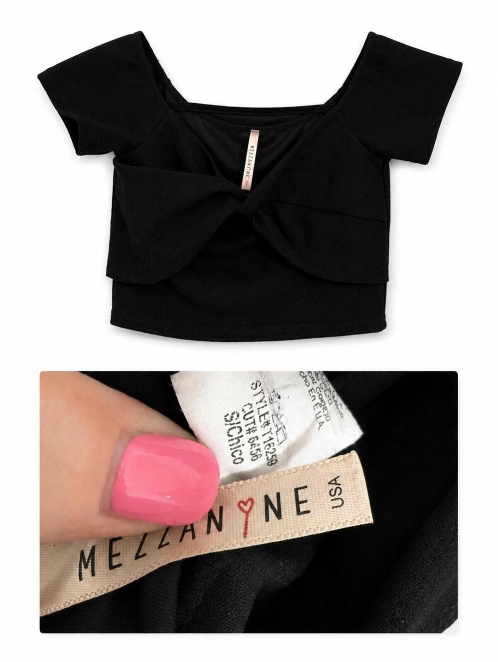 Mezzanine Black Off-Shoulder Crop Top with Twist Detail